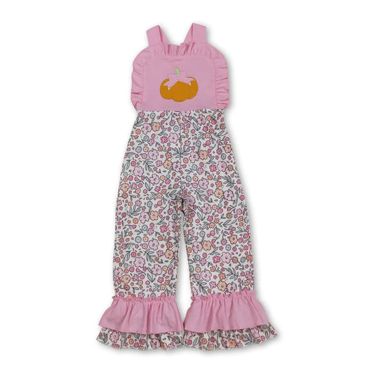 Pink Floral Pumpkin Overalls