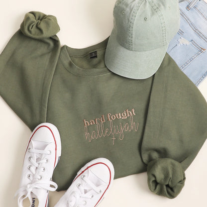 Hard Fought Hallelujah Embroidered Crewneck
