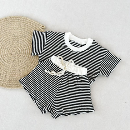 Striped Waffle Shorts Set