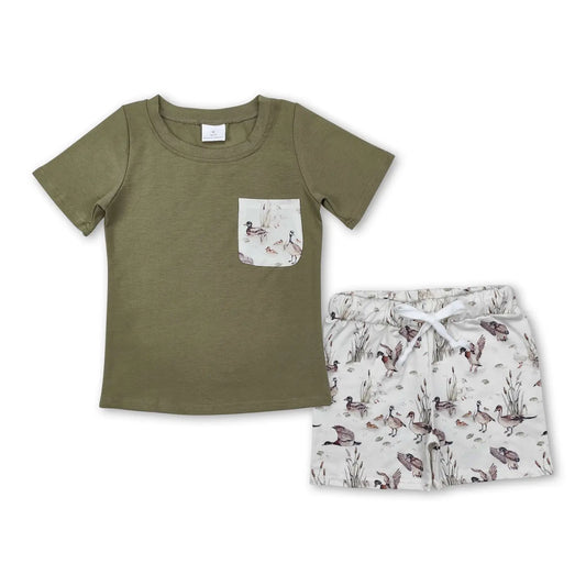 Mallard Shorts & Olive Pocket Tee