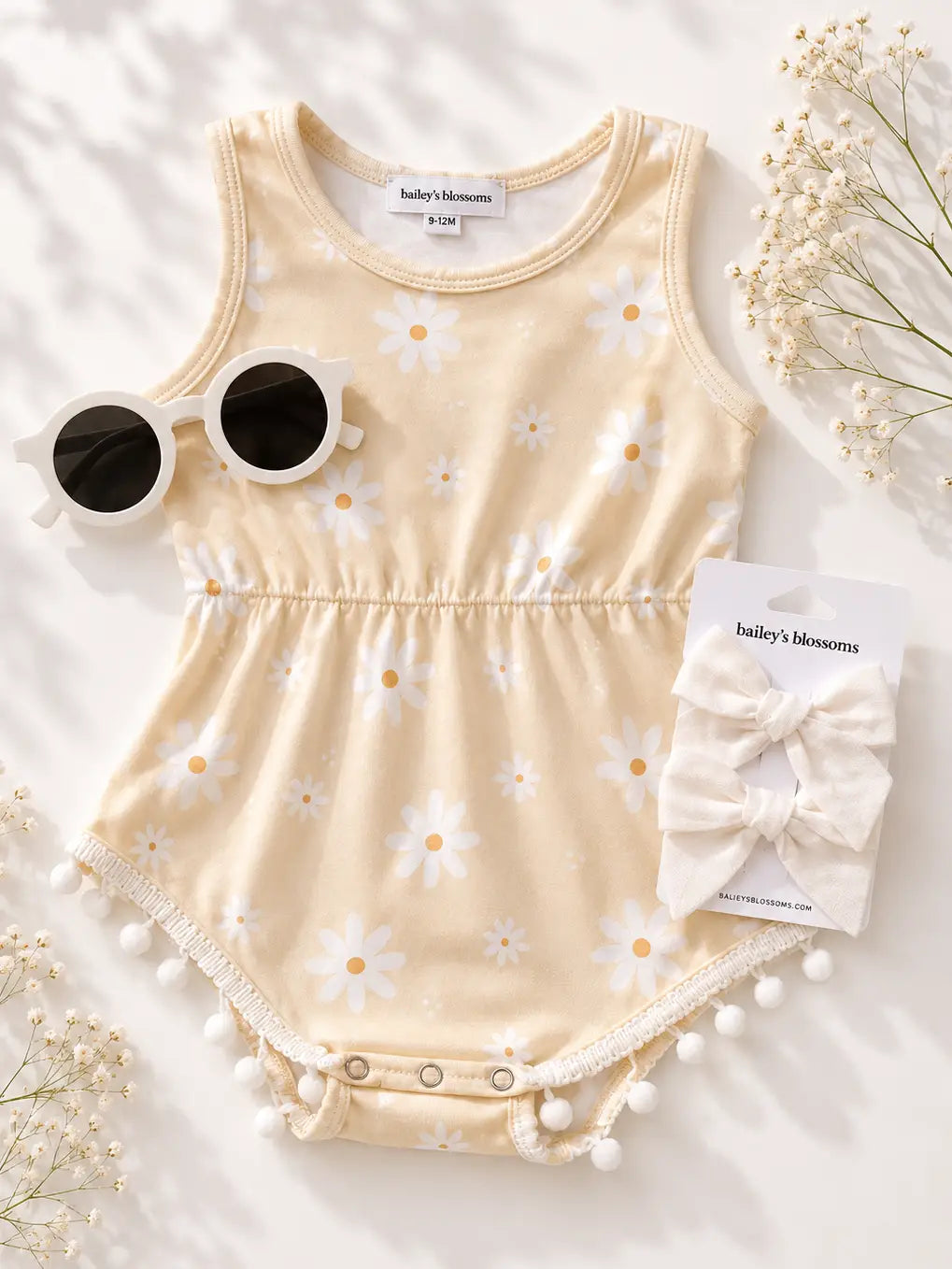 Butter Daisy Pom Pom Romper