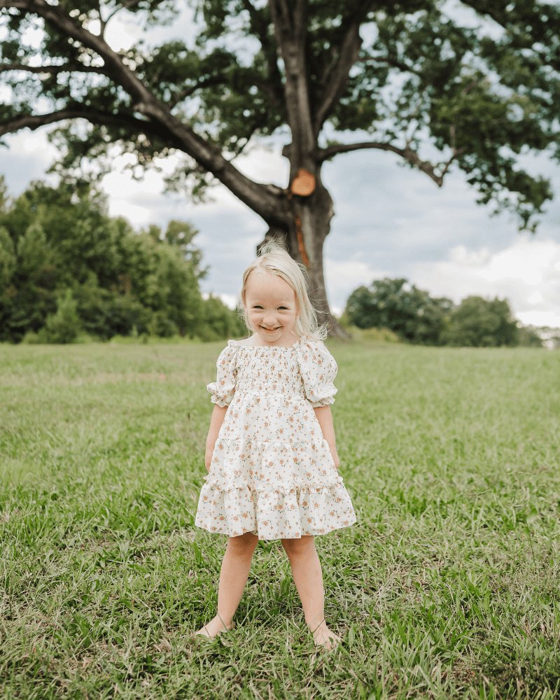 Yellow Floral Smocked Ruffle Dress