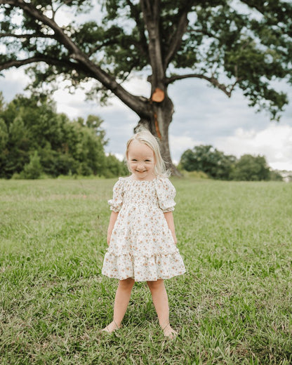 Yellow Floral Smocked Ruffle Dress