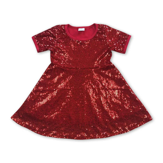 Red Sequin Short Sleeve Dress