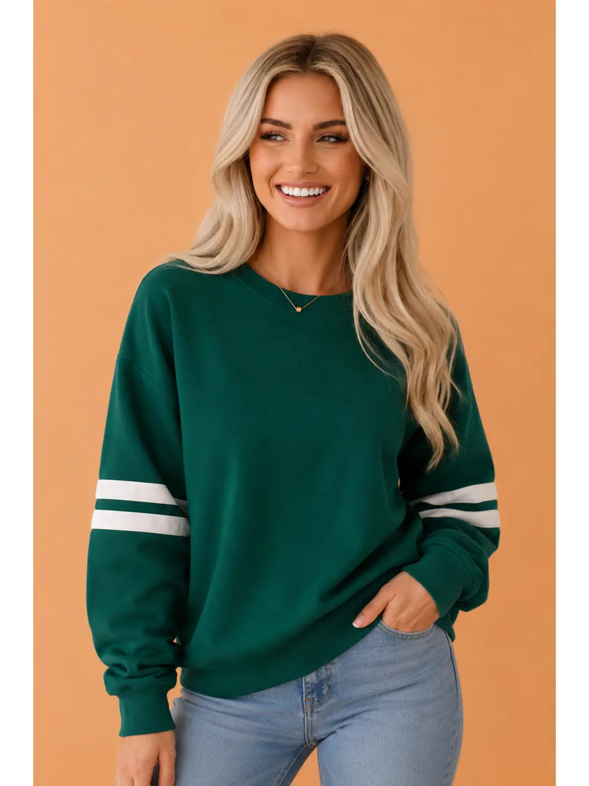 Varsity Stripe Drop Shoulder Oversized Sweatshirt - Green