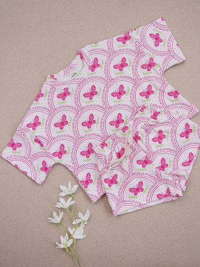 Pink Butterfly Shorts Set