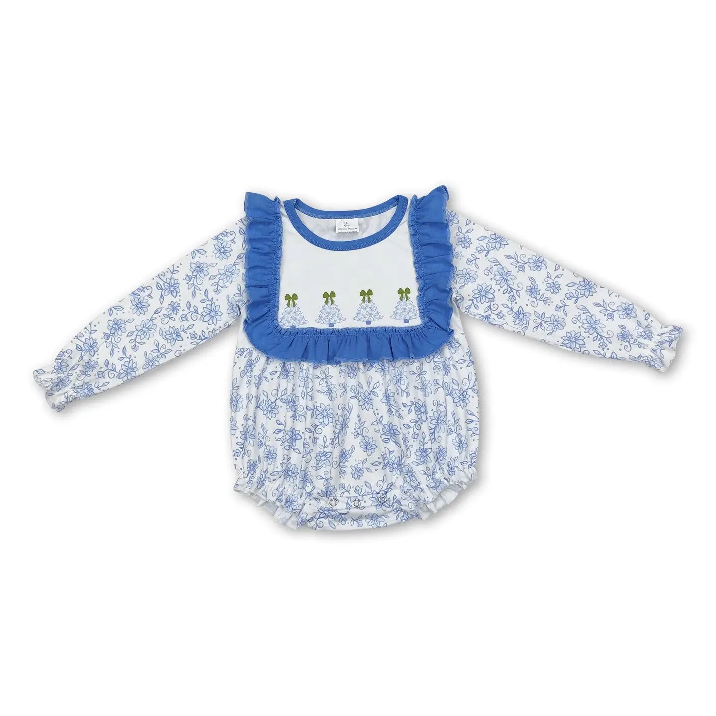 Blue Floral & Trees Romper