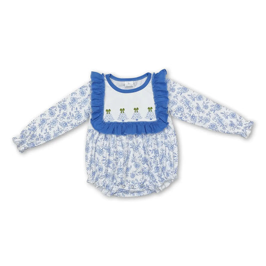 Blue Floral & Trees Romper