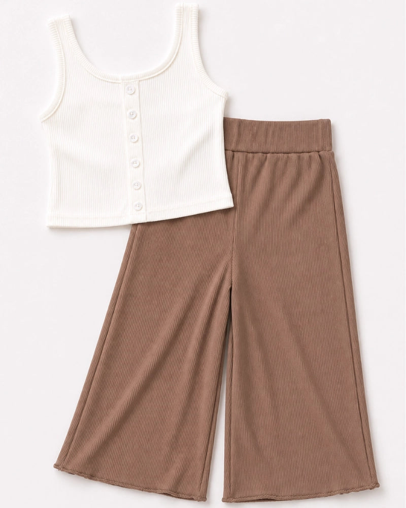 White Button Front Ribbed Tank