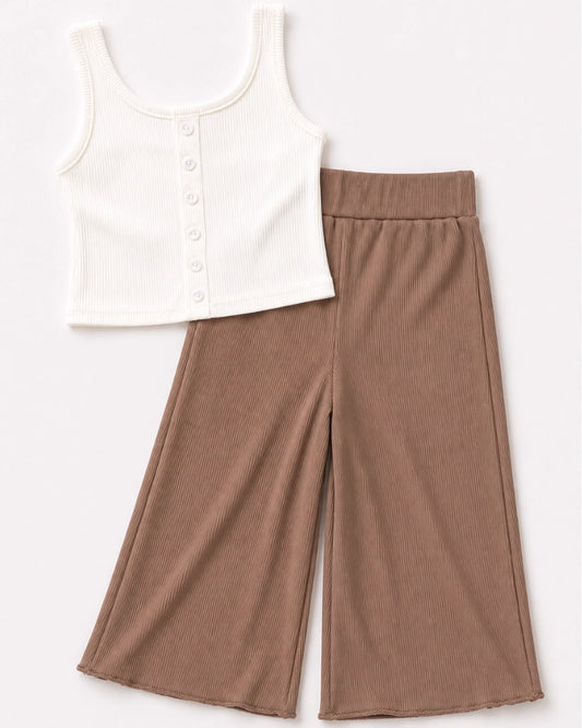 Latte Ribbed Wide Leg Pants