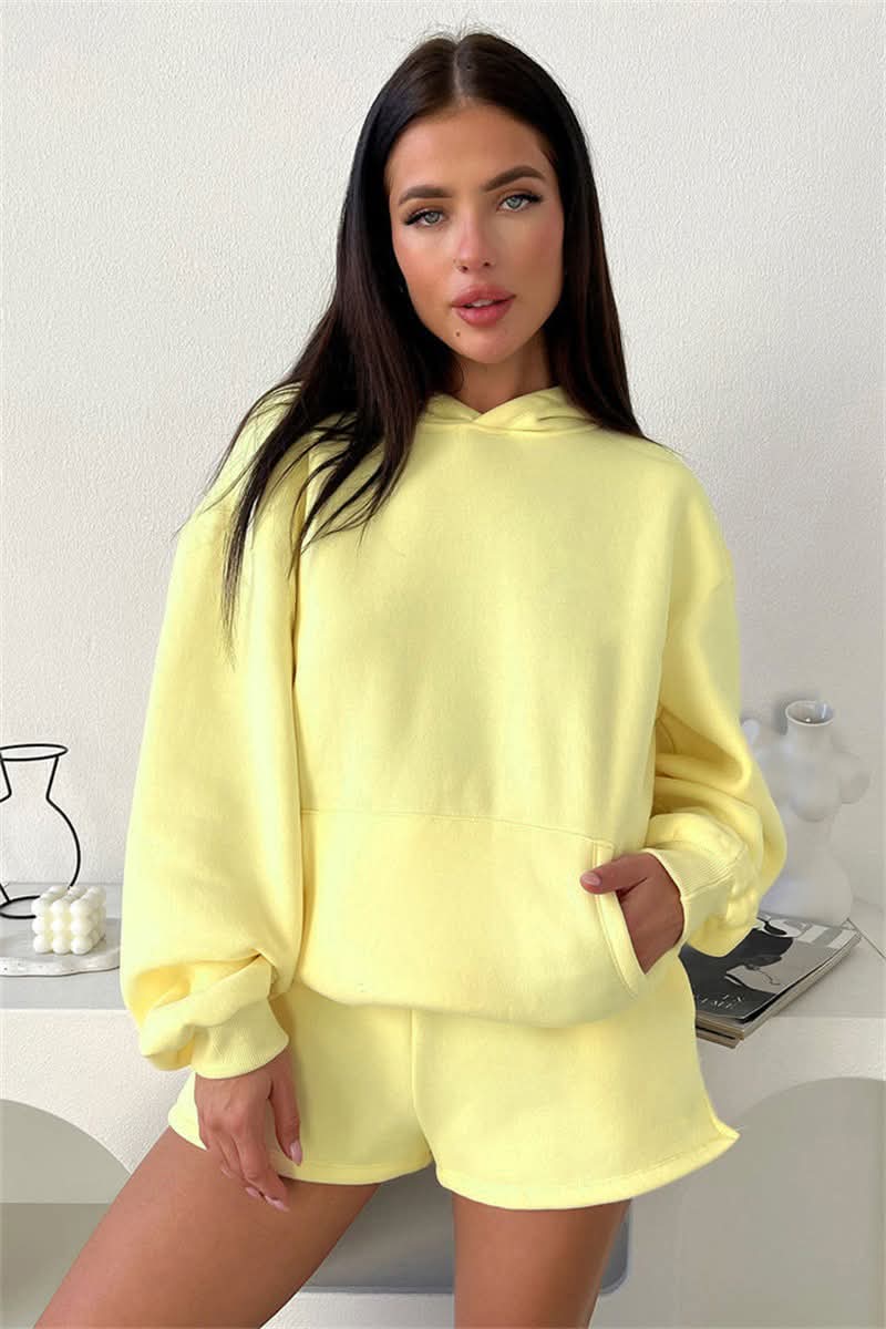 Solid Hoodie & Shorts Set