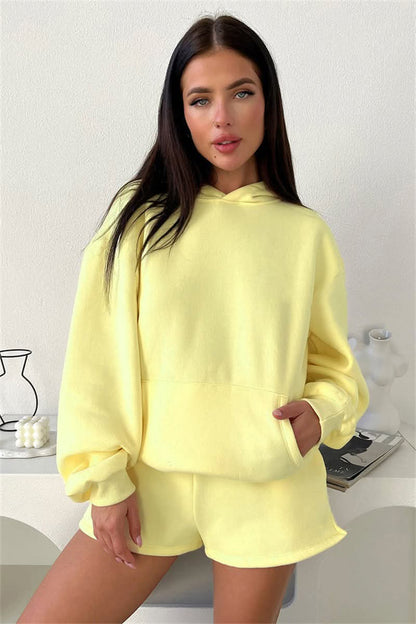 Solid Hoodie & Shorts Set