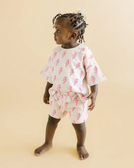 Pink Bolts Shorts Set