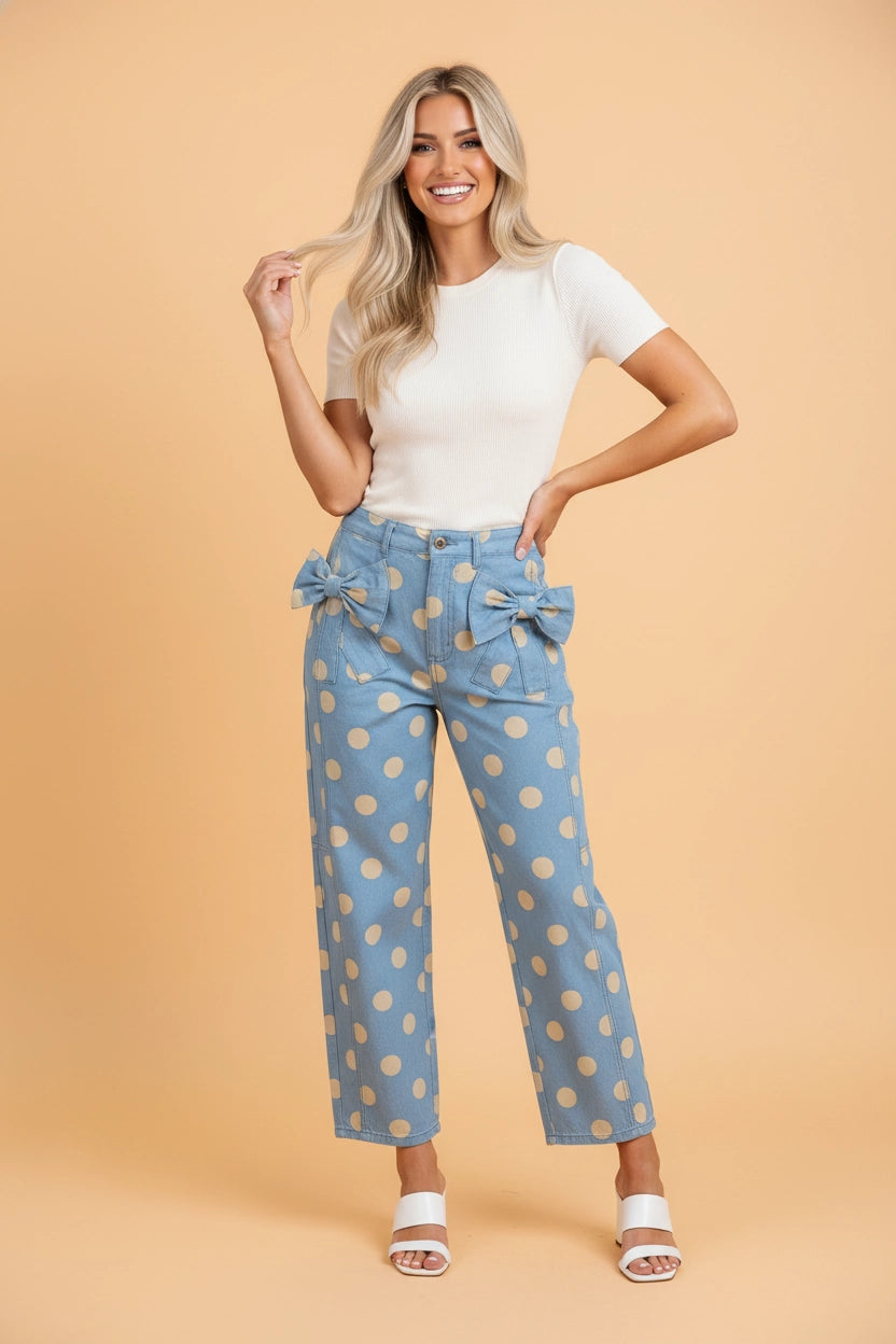 Sky Blue Bow Pocket Jeans