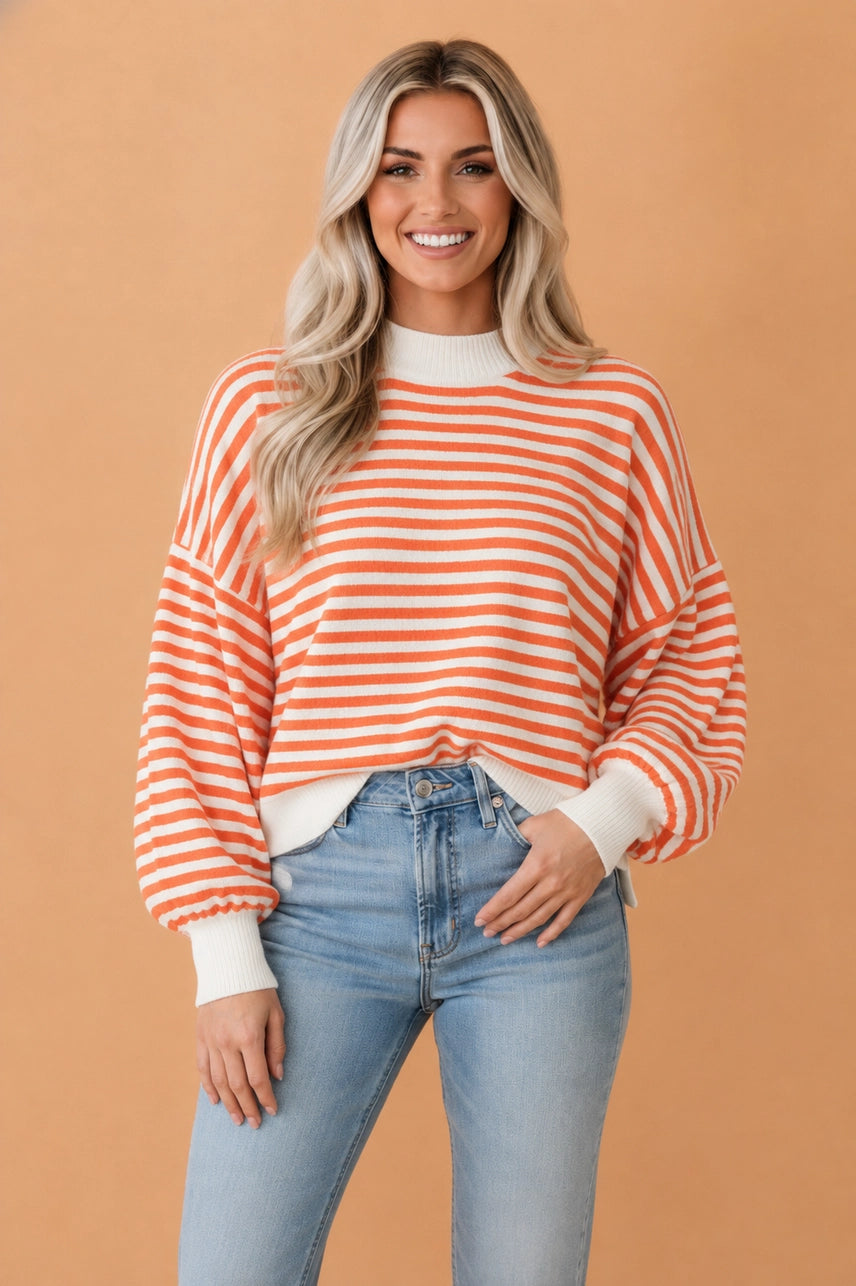 Orange Stripe Texture Oversized Top
