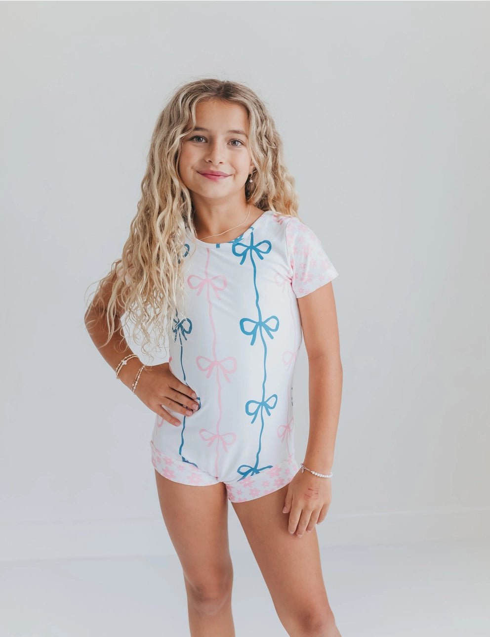 Pink & Blue Bow Shortie Leotard
