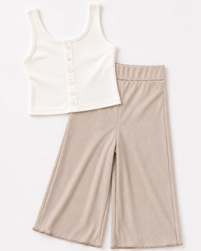 Irish Cream Ribbed Wide Leg Pants