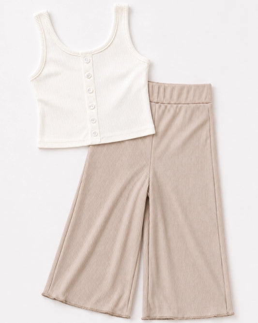 Irish Cream Ribbed Wide Leg Pants