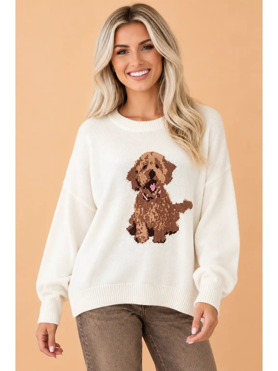 Dog Knit Drop Shoulder Sweatshirt