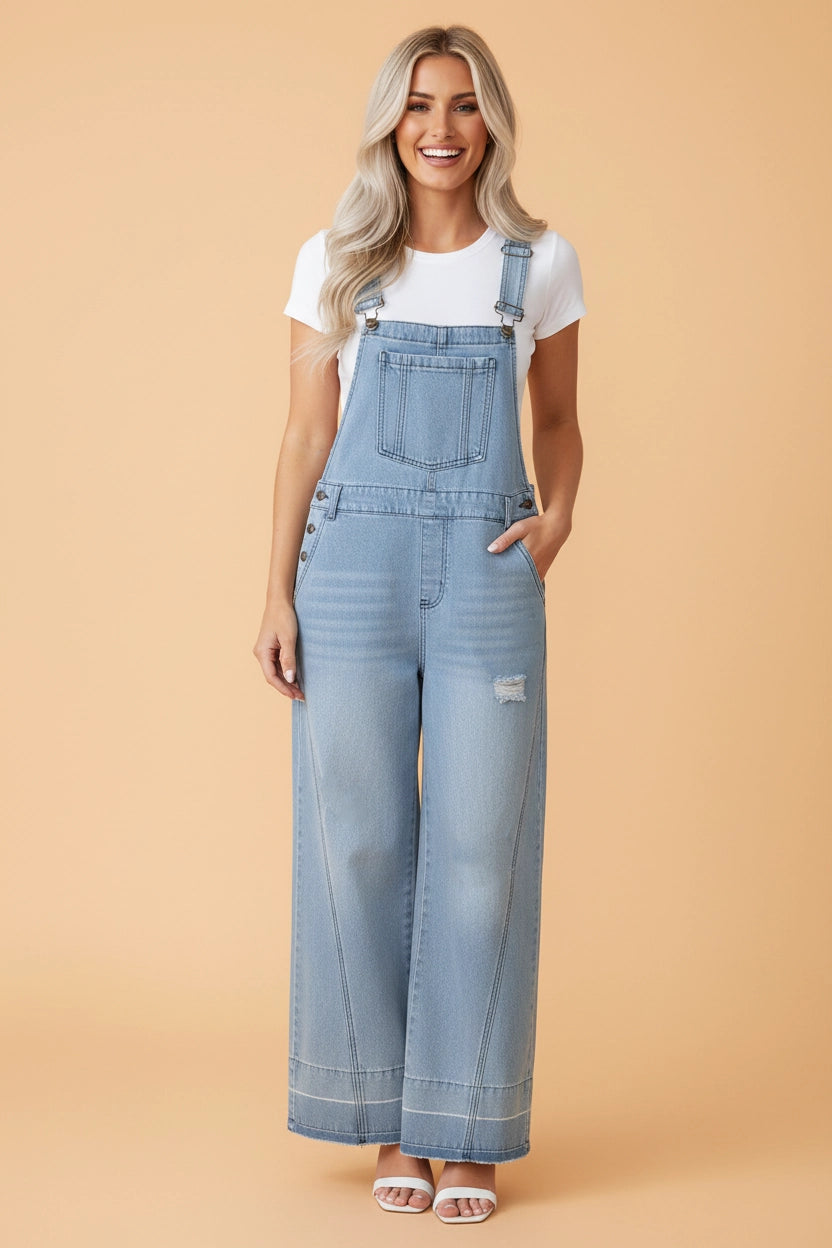 Distressed Denim Overall Jumpsuit