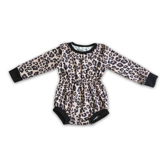 Elastic Leopard Long Sleeve Romper