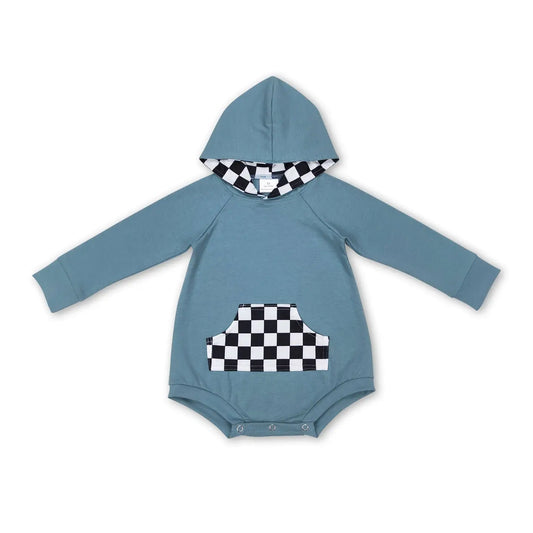 Teal Checkered Hooded Bubble Romper