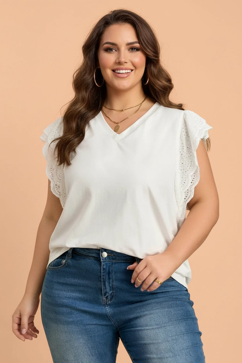 White Eyelet Sleeve Top - Curvy