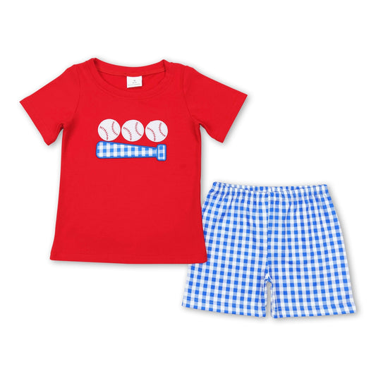Blue Gingham Applique Shorts Set