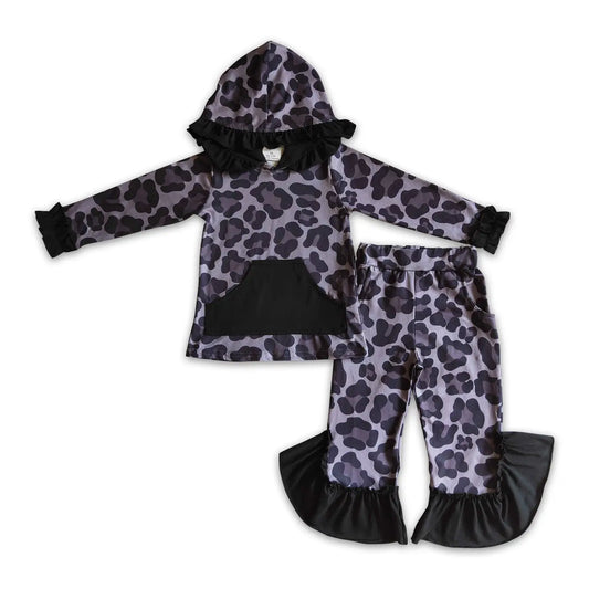 Black Leopard Ruffle Hoodie & Pant