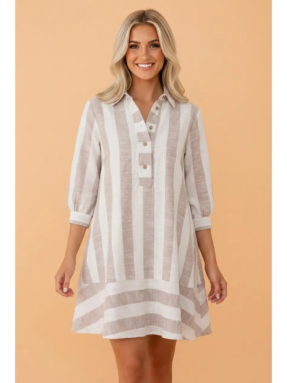 Faded Stripe Button Shift Dress
