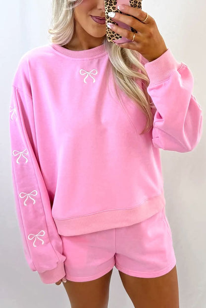 Embroidered Bow Sweatshirt & Shorts