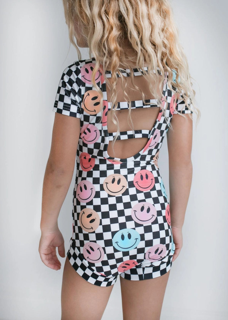 Checkered Smiley Face Leotard