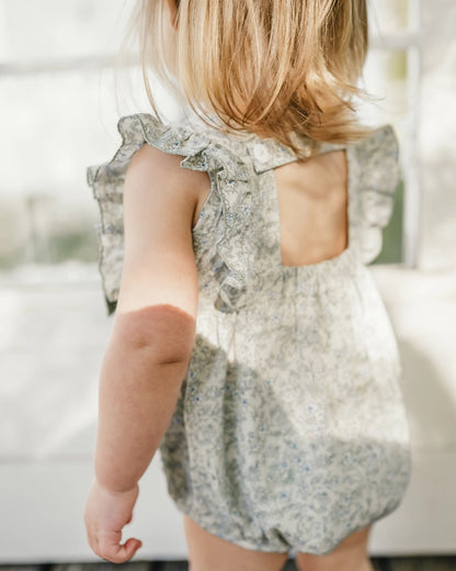 Sage Green Floral Bow Front Bubble Romper