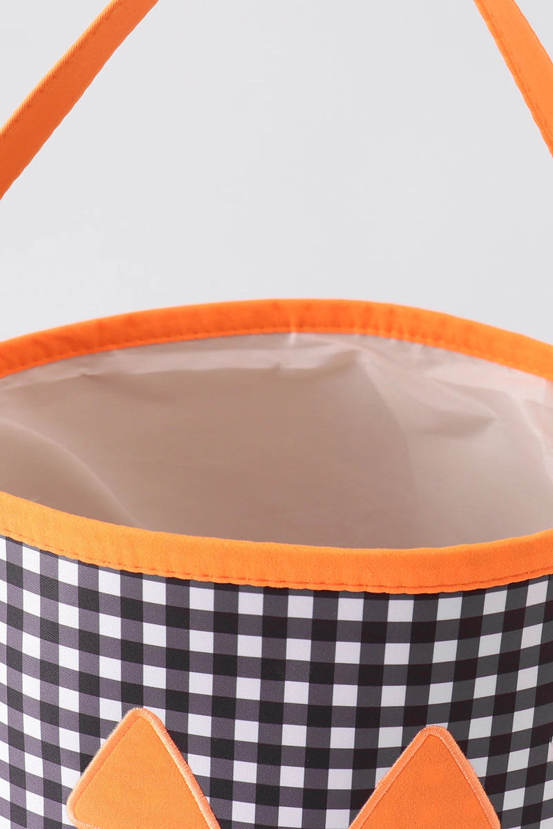 Black Pumpkin Appliqué Gingham Basket