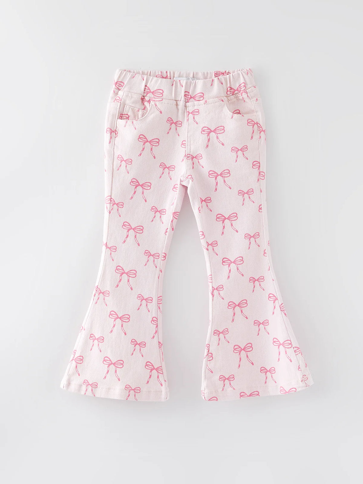 Pink Bow Print Flared Denim