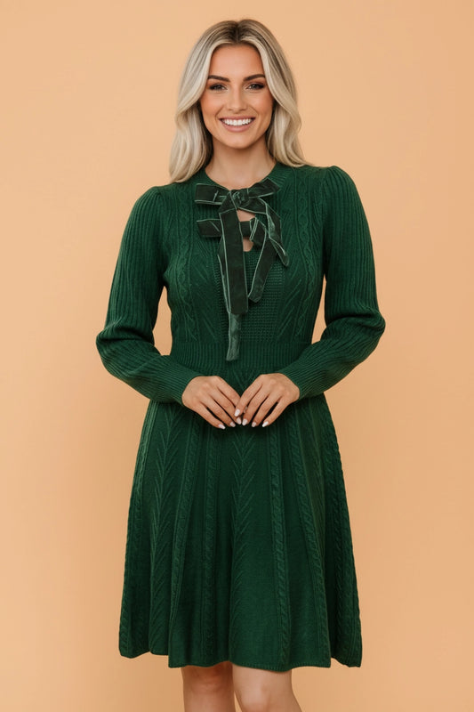 Cable Knit Sweater Bow Dress