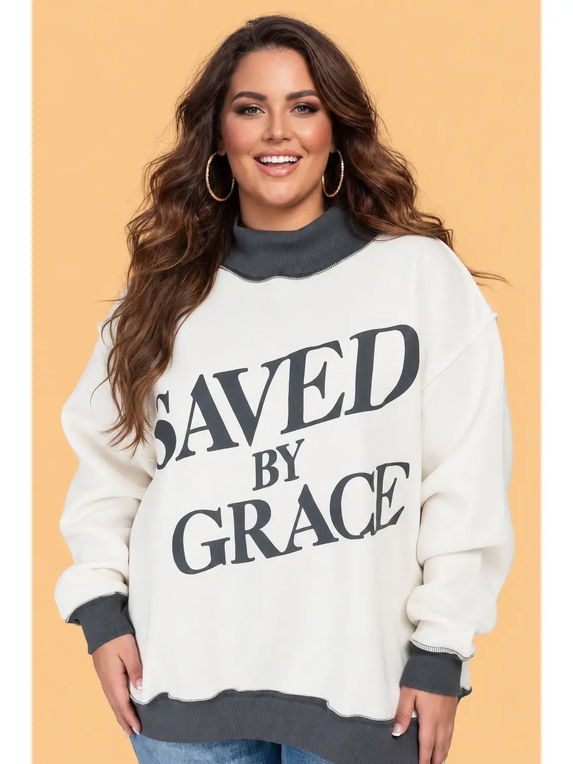 Saved by Grace Grey Mock Neck - Curvy