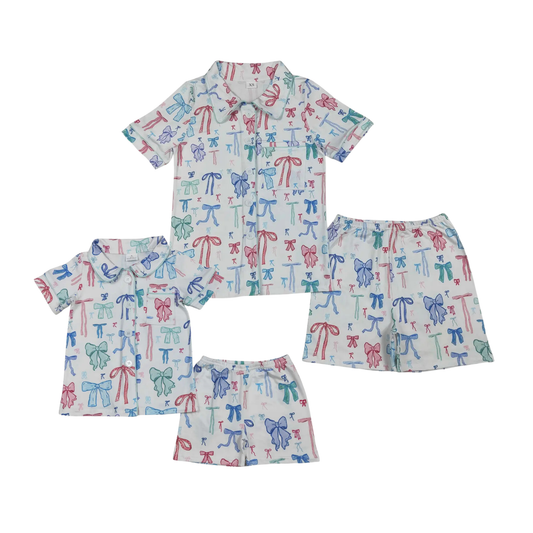 Teal & Blue Bow Button Down PJs