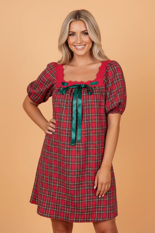 Lace Trim Square Neck Babydoll Dress
