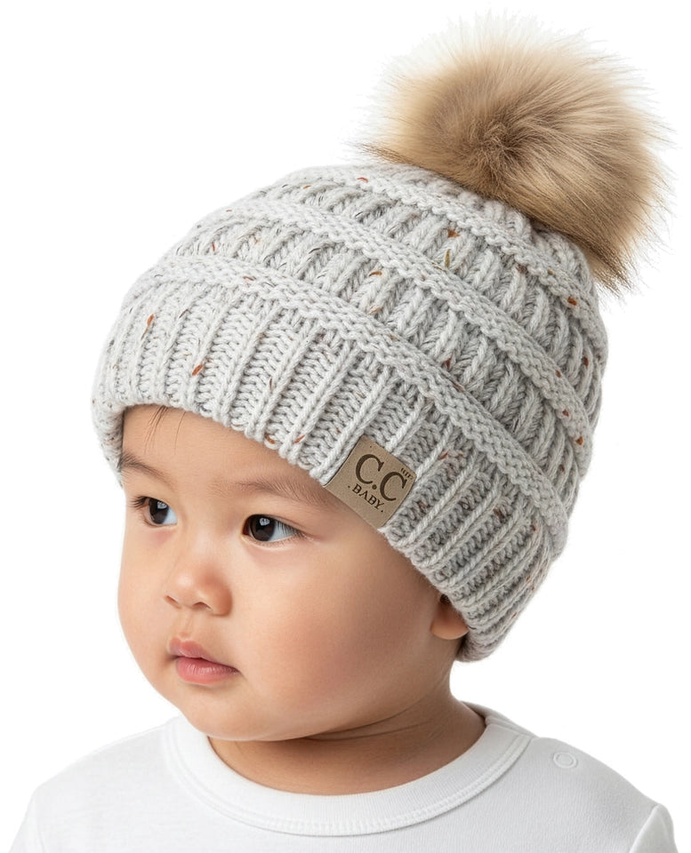 Infant Woven Pom Beanie - Ivory Confetti