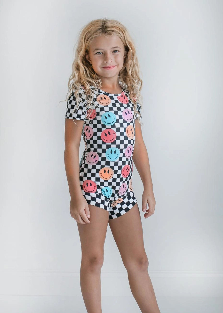 Checkered Smiley Face Leotard