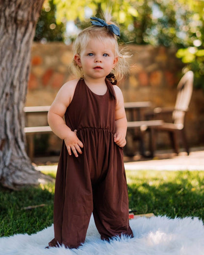 Chestnut Brown Wide Leg Halter Jumpsuit