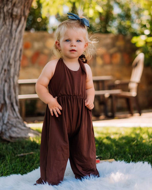 Chestnut Brown Wide Leg Halter Jumpsuit