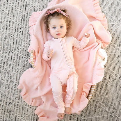 Baby Pink Bamboo Ruffle Zippie