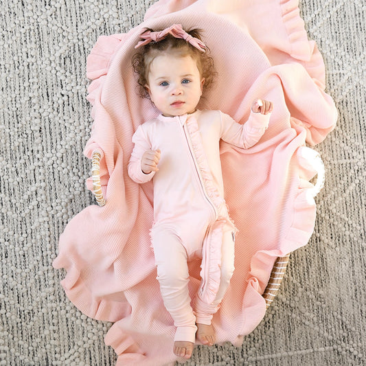 Baby Pink Bamboo Ruffle Zippie