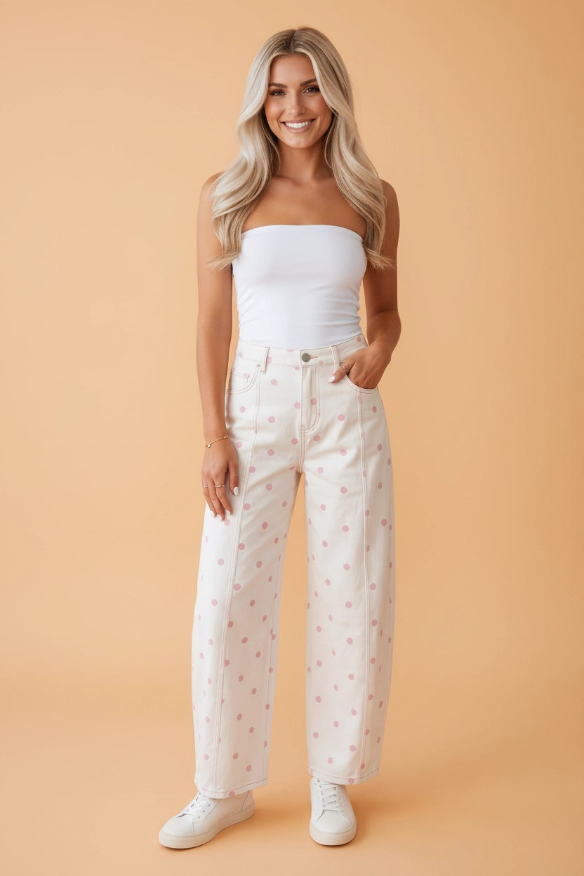 Blue Polka Dot Ankle Length Jeans
