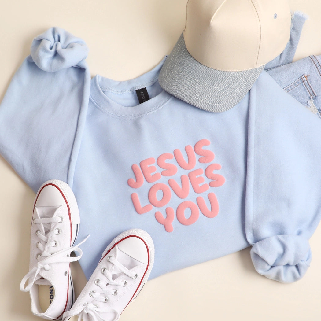 Jesus Loves You Puff Print Crewneck