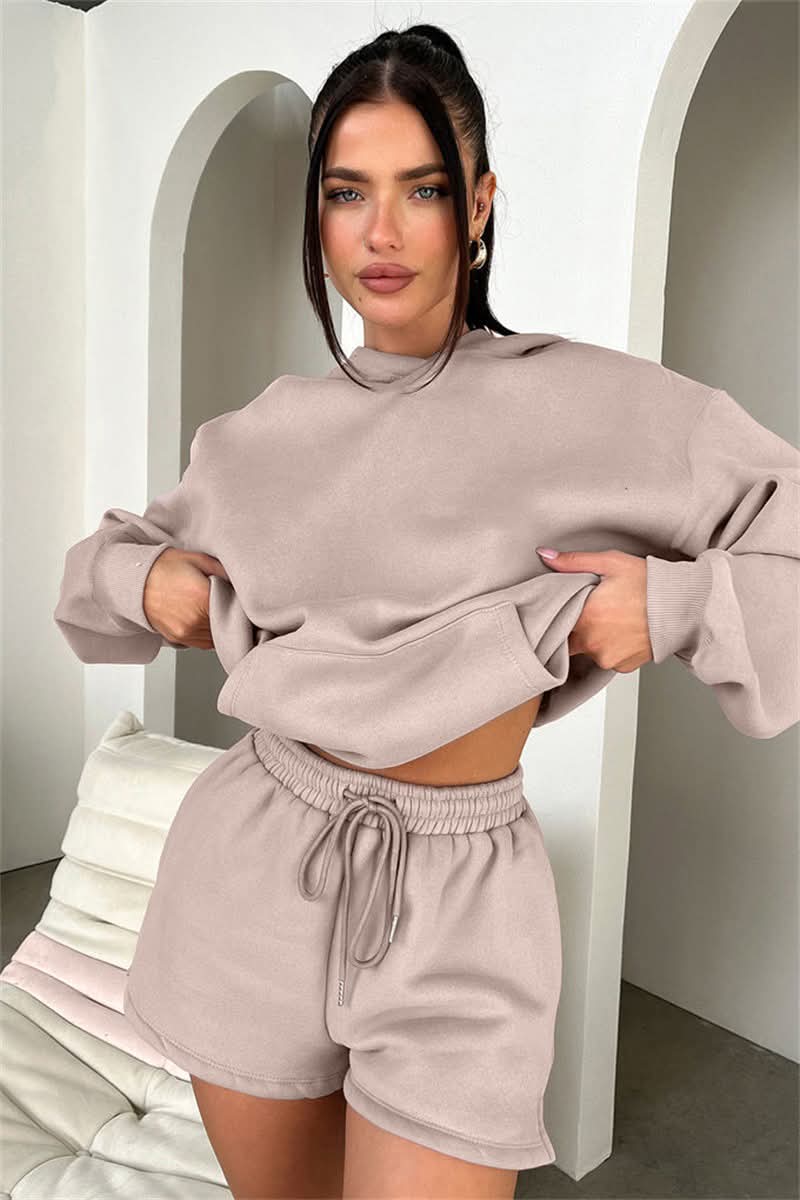 Solid Hoodie & Shorts Set