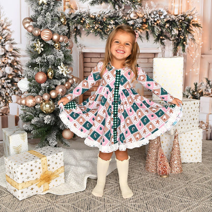 Pearl Print - Button Lace Ruffle Dress