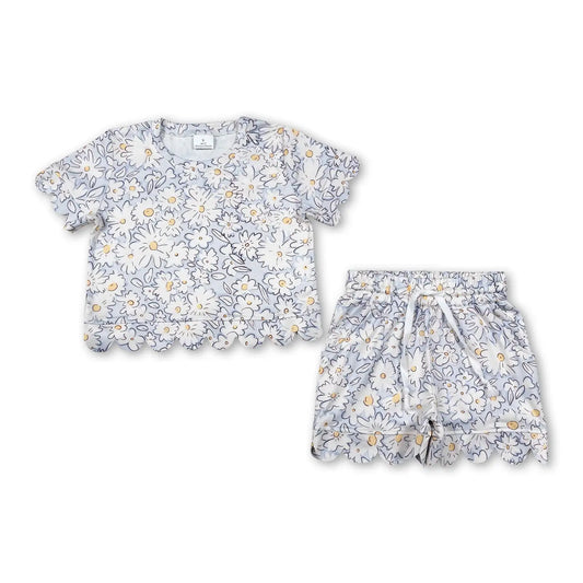 Blue Daisy Scallop Short Set